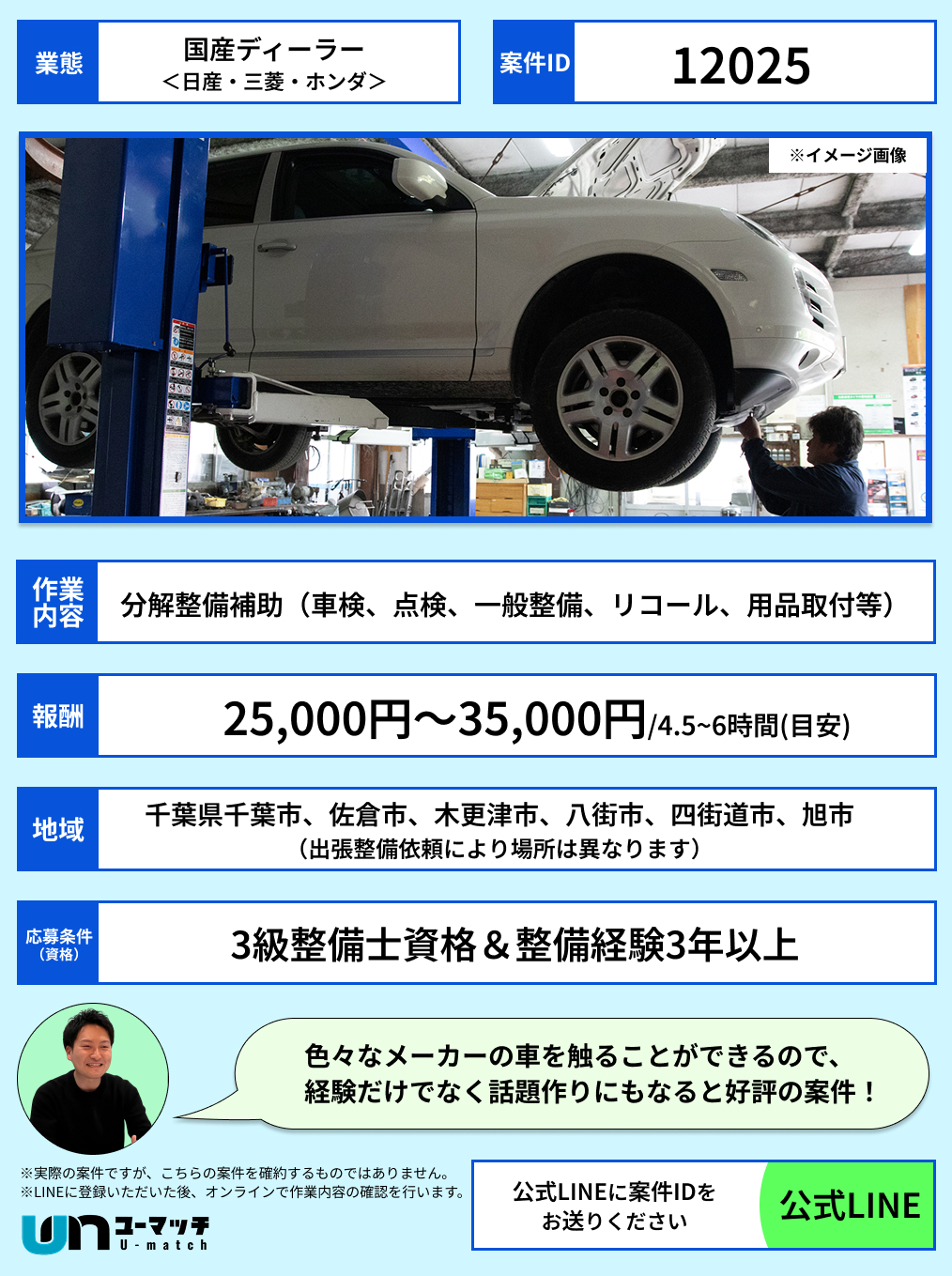 整備士の副業_出張整備_千葉の求人案件例